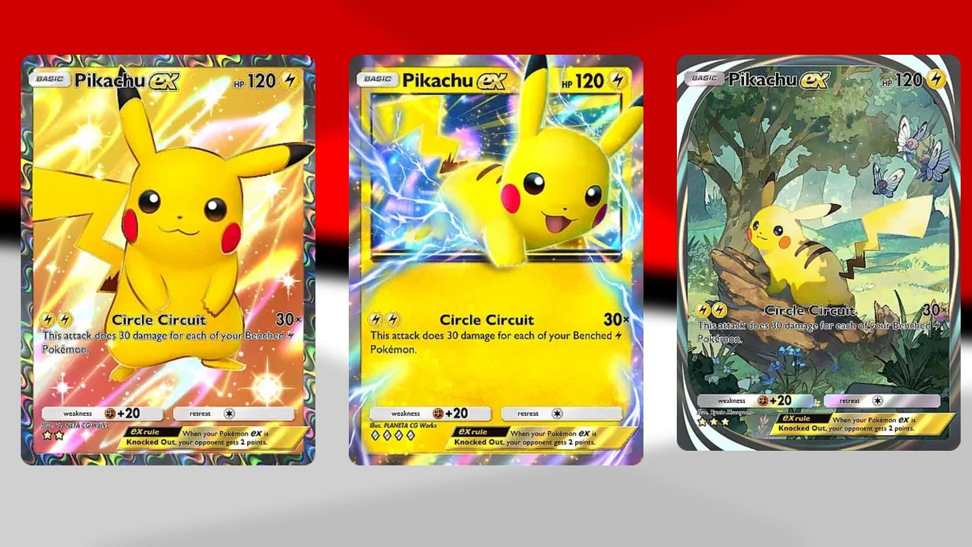 All Pikachu ex (Genetic Apex) variants in PTCGP (Image via TPC)